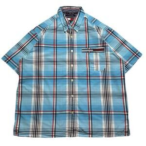 Vintage Y2K Tommy Jeans Hilfiger Button Shirt Plaid Blue Red Button Up XL